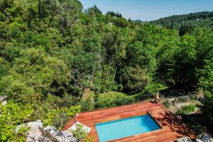 uma vista superior de uma piscina numa floresta em Mas des Arts & Spa em La Colle-sur-Loup