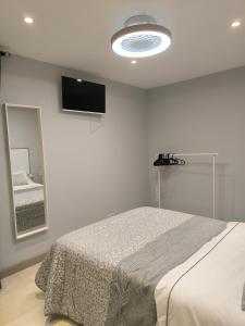 a bedroom with a bed and a tv on the wall at HABITACION CON HERMOSAS VISTAS A BILBAO in Bilbao