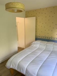 Schlafzimmer mit einem großen weißen Bett in der Unterkunft Agréable T2 en rez de jardin à 2 pas du plan d'eau in Embrun