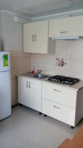 バルチースクにあるGogolya 4の白いキャビネット、シンク、冷蔵庫付きのキッチンが備わります。