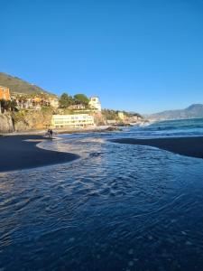 une personne debout sur une plage près de l'eau dans l'établissement Altamarea, à Gênes
