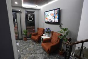 ein Wartezimmer mit 2 Stühlen und einem Flachbild-TV in der Unterkunft Gökotta Suite in Istanbul