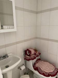 uma casa de banho com um lavatório, um WC e um espelho. em Seguridad y Tranquilidad em Caracas