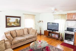 a living room with a couch and a tv at Modern Beautiful Apartment-5 Beds-Full Kitchen-Parking-Super Clean-Great for Groups in Boston