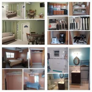 eine Collage mit Fotos von einem Wohnzimmer und einer Küche in der Unterkunft Exuma Bay Rentals Unit #1 in Moss Town