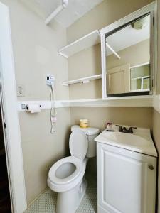 a small bathroom with a toilet and a sink at Admiral Hotel in San Francisco