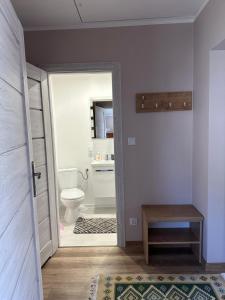 a bathroom with a toilet and a sink at Krok od Biebrzy in Dolistowo Stare +22 photos