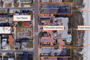 a map of a parking lot with buildings at Be A Nomad - 1 blk to beach - Stylish studio in Jacksonville Beach