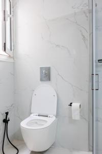 un bagno bianco con wc e doccia di Penthouse Anneliese ad Atene Altre 25 foto