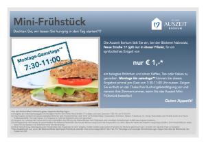 een flyer voor een mini fast food restaurant met een hamburger bij Auszeit Borkum in Borkum