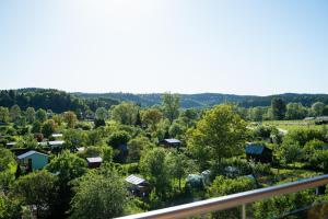 a view of a forest of trees and houses at Apartamenty Lesko 36 in Lesko