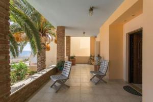 un couloir avec deux chaises et un palmier dans l'établissement Surf House, à Artemi