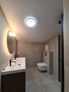 a bathroom with a sink and a toilet at DT Serene Villa - Lillestrøm in Lillestrøm
