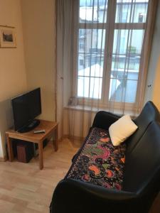 a living room with a couch and a television at Bad Ragaz Appartement in Bad Ragaz