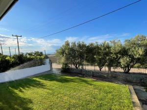 a yard with grass and trees on a fence at My House in Paralia Messi in Aroyí +50 photos