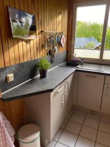 a kitchen with a sink and a counter top at Premium-Ferienhaus - Extertal Ferienpark - #36 in Extertal
