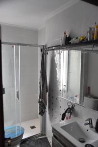 y baño con ducha y lavamanos. en Kleines Gemütliches Zimmer in gemeinsamer Wohnung en Valencia