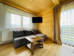 a living room with a couch and a table at Apartamenty u Ptaszka in Zakopane