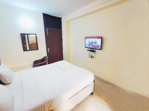 a bedroom with a bed and a tv on the wall at Roomshala 160 Hotel Red - Vasant Kunj in New Delhi