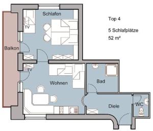 planta de una casa en Hotel Pension Appartement Kristall en Tröpolach