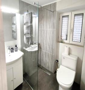 a bathroom with a toilet and a sink and a shower at Casa Contessina in Corfu Town