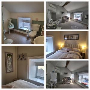 eine Collage mit vier Bildern eines Schlafzimmers in der Unterkunft The Suite on The Diamond in Donegal