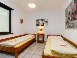 um quarto com duas camas e um candeeiro em Apartment Miralago - Utoring-43 by Interhome em Piazzogna