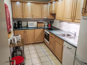 una piccola cucina con armadi in legno e lavandino di Apartment Utoring Acletta-132 by Interhome a Disentis