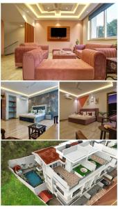 a collage of three pictures of a room with beds at Euphoria Luxury Villa - 5BHK - Private Pool - Jacuzzi, Baga in Baga