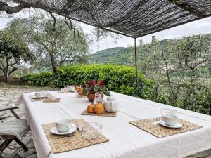 uma mesa com uma toalha de mesa branca sobre uma mesa em Apartment Lupi - DOL220 by Interhome em Costa Carnara