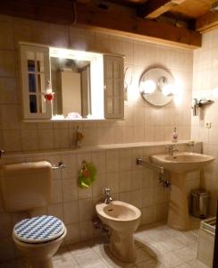 a bathroom with a toilet and a sink at Ferienwohnungen Lärchennest zwischen Chiemsee und Bergen in Bernau am Chiemsee +28 photos