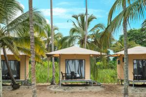 a cabin on the beach with palm trees at Tayrona Tented Lodge in Guachaca
