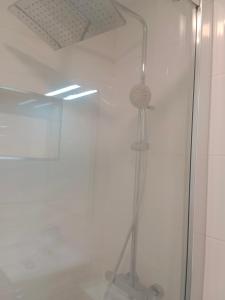 プラヤ・デル・イングレスにあるLas Olas Blueのバスルーム(ガラスドア付きのシャワー付)