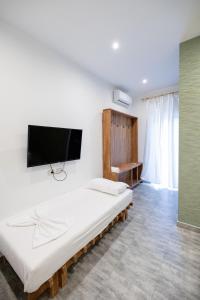 デルミにあるAgora Dhermiのベッド2台、薄型テレビが備わる客室です。