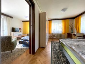 1 dormitorio con 1 cama y sala de estar en Apartmán Karla, en Machov
