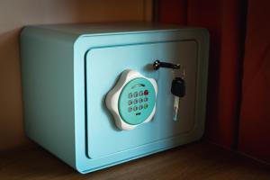 a small blue box with a hello kitty sign on it at Love Shack in Balatonudvari