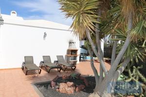 un patio con una hoguera junto a una palmera en VILLA BERMEJA 1 by Villitas, en Playa Blanca