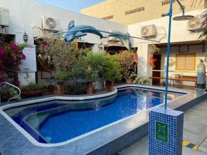 a dolphin jumping out of a swimming pool at Hotel Nueva Granada in Santa Marta