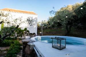 a swimming pool with a lantern in a garden at CASA MANORGAI DUE in Orosei