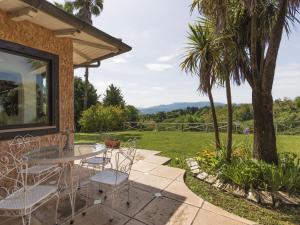 a patio with a table and chairs and a palm tree at Villa Villa Oriental by Interhome in Genazzano