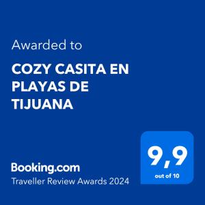 a screenshot of a cell phone with the text awarded to cosy casita en at COZY CASITA EN PLAYAS DE TIJUANA in Tijuana