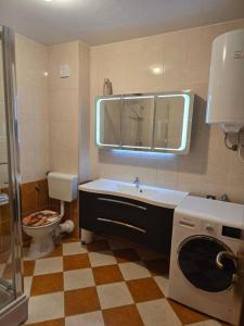 La salle de bains est pourvue d'un lavabo, de toilettes et d'un miroir. dans l'établissement MladenG, à Trogir