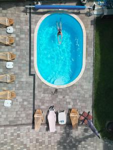 an overhead view of a person in a swimming pool at Green Hill Villa in Călimăneşti