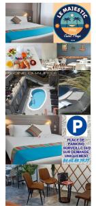 a collage of pictures of a hotel with a pool at Hotel Le Majestic Canet plage in Canet-en-Roussillon