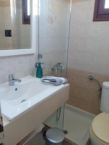 een badkamer met een wastafel en een douche bij studio nufaro in Mytilini