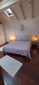 um quarto com uma cama grande e 2 candeeiros em La casetta nel verde em Ronago