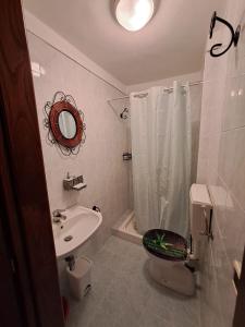 a bathroom with a sink and a toilet and a shower at la casina di asia in Semproniano