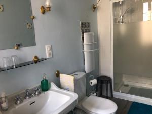 a bathroom with a sink and a toilet and a shower at La Croix Blanche in Dax