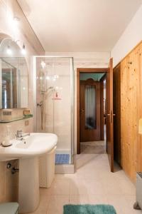 ein Bad mit einem Waschbecken und einer Dusche in der Unterkunft la casa del borgo in Pulfero