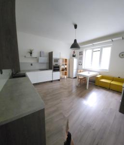 salon z kanapą i stołem w obiekcie Apartment 4kk, centrum 15m walk w mieście Moravská Ostrava